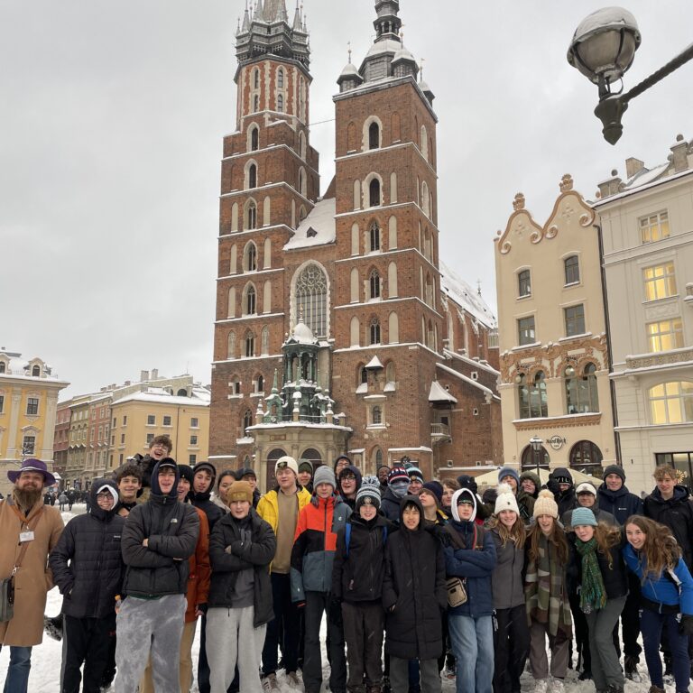 students in the snow