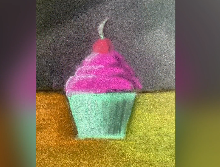 sketch of a pink cupcake