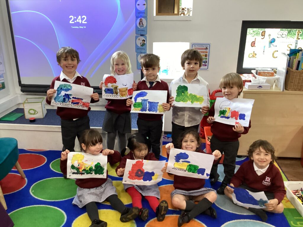 students with their art work