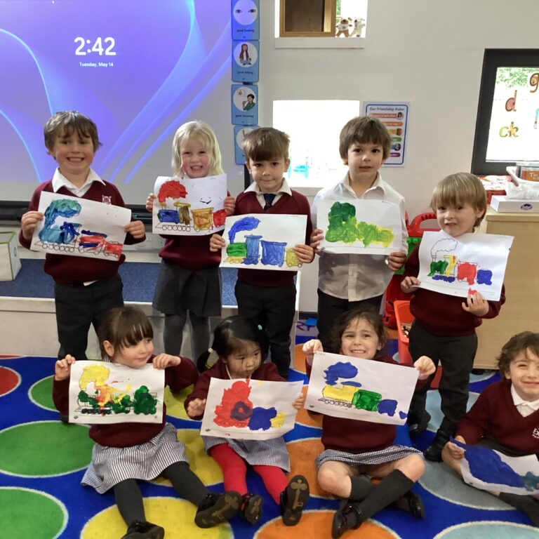 students with their art work